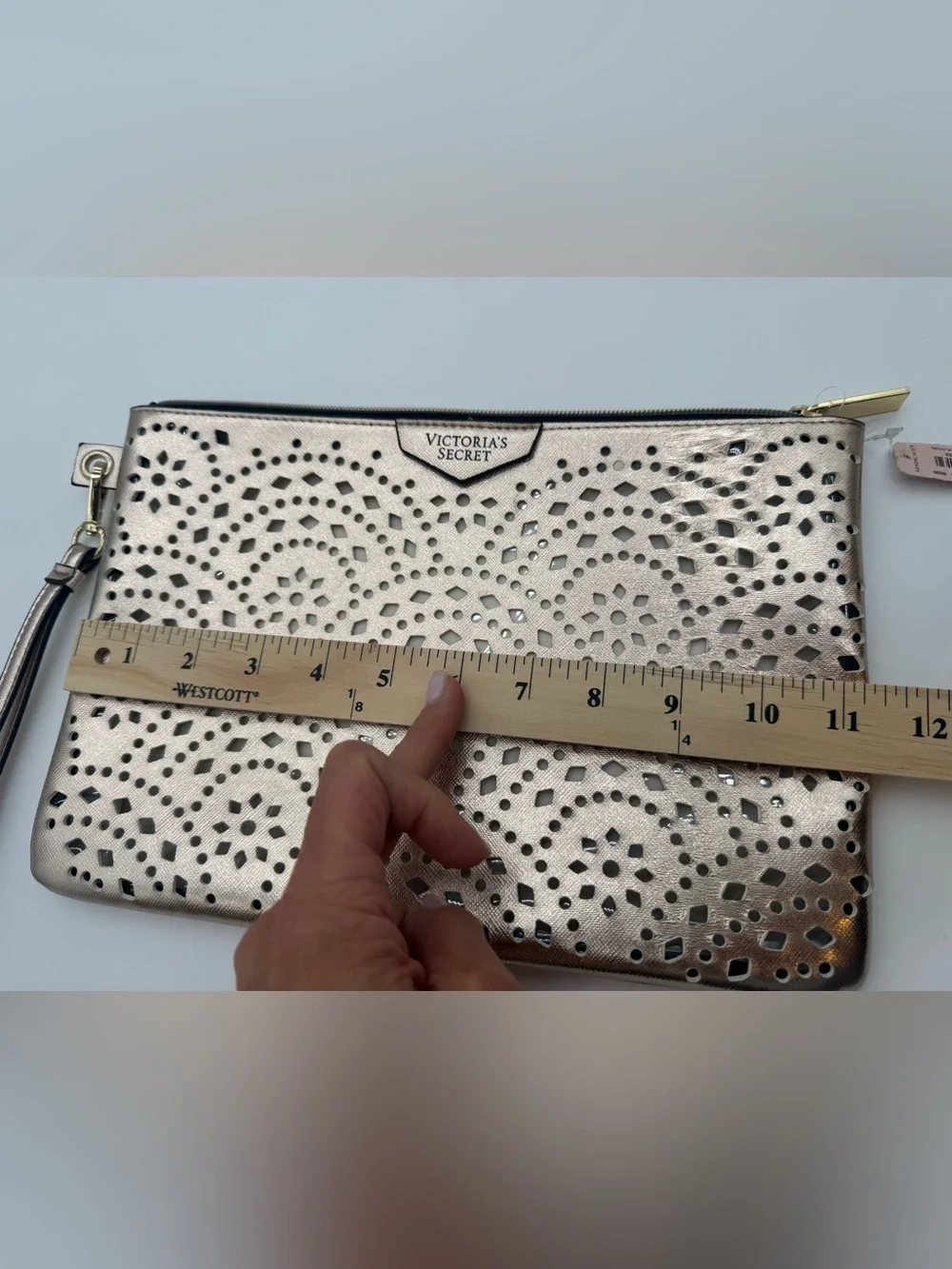 Victoria's Secret Metallic Rose Gold Laser-Cut Clutch Wristlet